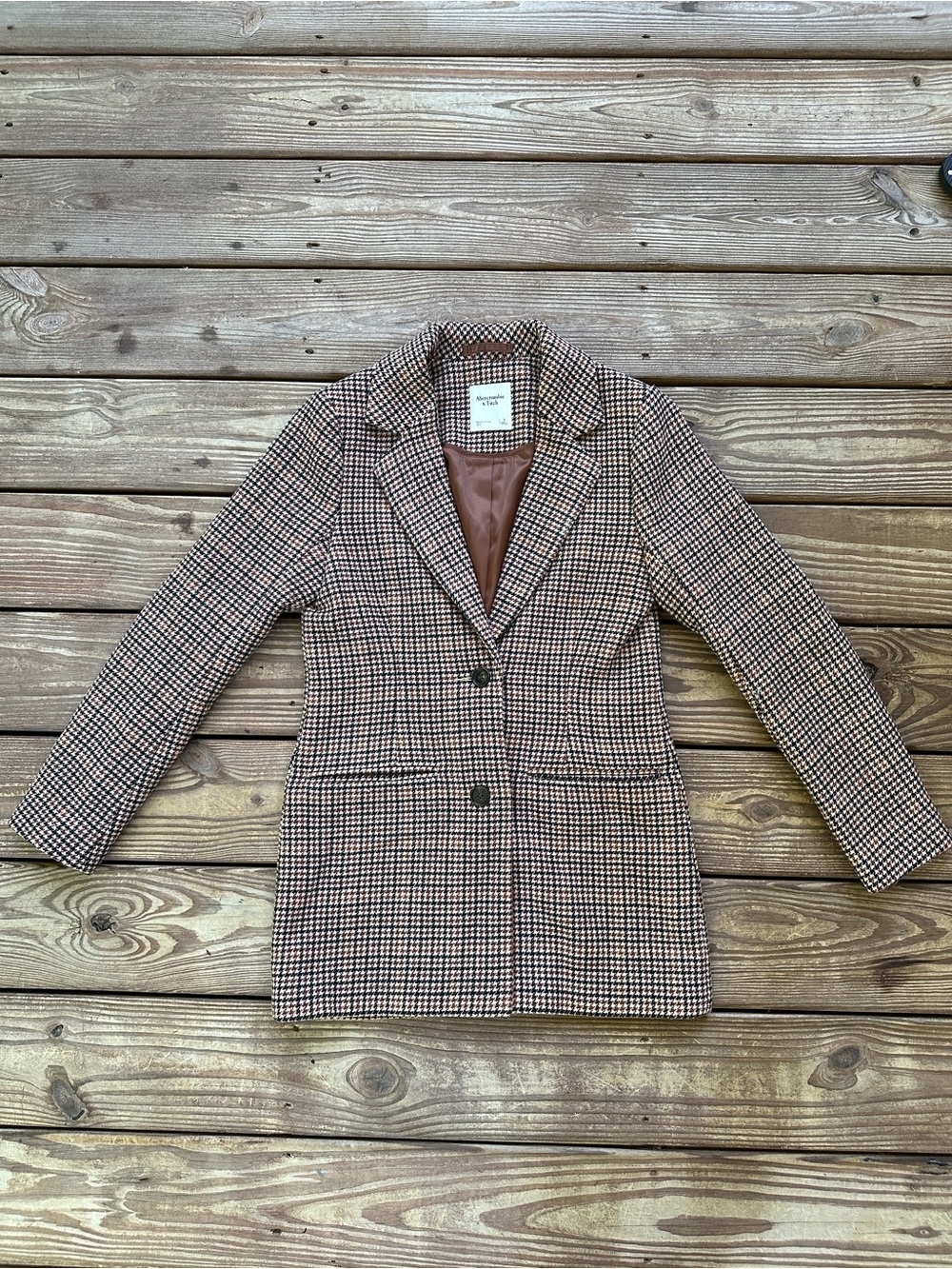 Abercrombie & Fitch Houndstooth Plaid Blazer Jacket Brown Black Women’s Small